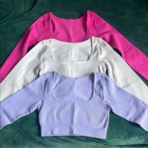 Women's Ribbed Crop Tops - Pink, White, and Purple